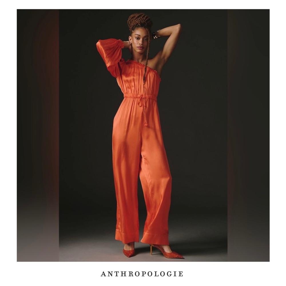 NEW Farm Rio Orange Wide-Leg one shoulder with Tie Waist Jumpsuit